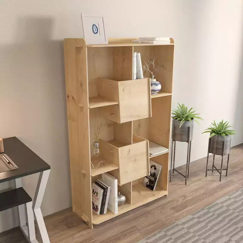 Bibliothèque moderne avec 2 armoires et 6 casiers ouverts