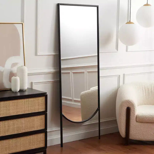 Miroir au sol à poser en fer noir de 25 x 68 pouces