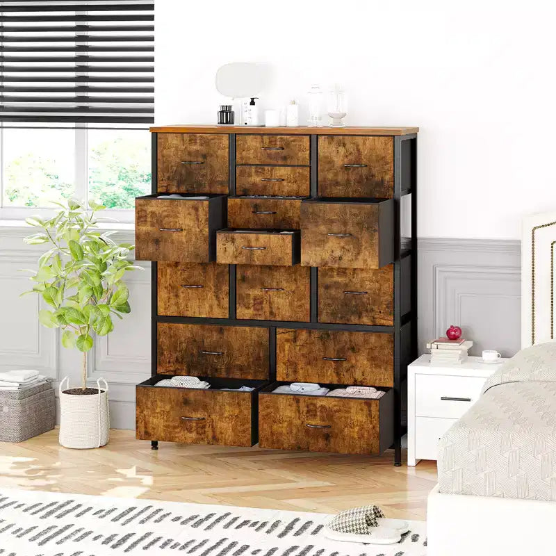 Commode haute pour chambre à coucher avec 15 tiroirs, commode de rangement avec bacs en tissu, organisateur de rangement pour vêtements, commode de placard en tissu pour salon
