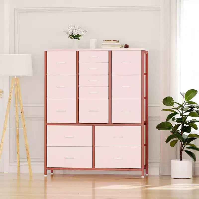 Commode haute pour chambre à coucher avec 15 tiroirs, commode de rangement avec bacs en tissu, organisateur de rangement pour vêtements, commode de placard en tissu pour salon