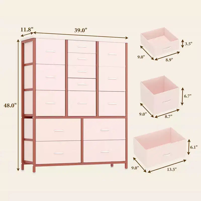 Commode haute pour chambre à coucher avec 15 tiroirs, commode de rangement avec bacs en tissu, organisateur de rangement pour vêtements, commode de placard en tissu pour salon