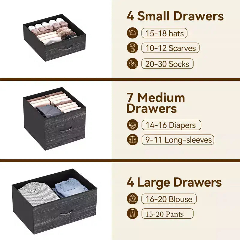 Commode haute pour chambre à coucher avec 15 tiroirs, commode de rangement avec bacs en tissu, organisateur de rangement pour vêtements, commode de placard en tissu pour salon