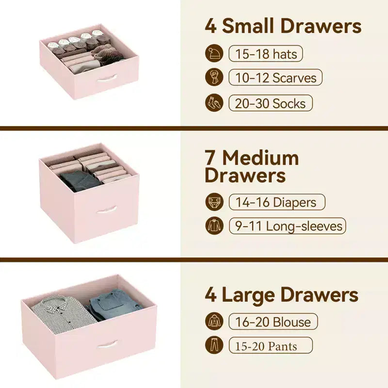 Commode haute pour chambre à coucher avec 15 tiroirs, commode de rangement avec bacs en tissu, organisateur de rangement pour vêtements, commode de placard en tissu pour salon