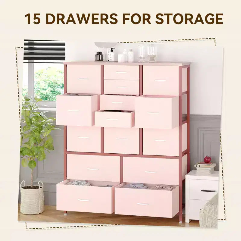 Commode haute pour chambre à coucher avec 15 tiroirs, commode de rangement avec bacs en tissu, organisateur de rangement pour vêtements, commode de placard en tissu pour salon