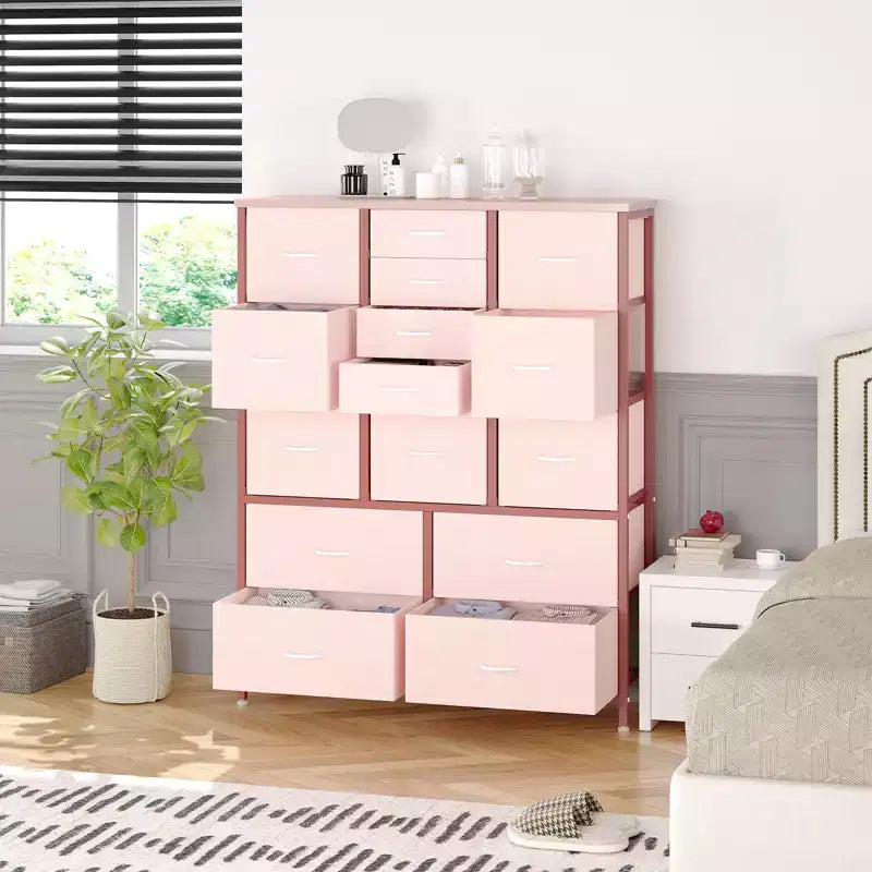 Commode haute pour chambre à coucher avec 15 tiroirs, commode de rangement avec bacs en tissu, organisateur de rangement pour vêtements, commode de placard en tissu pour salon