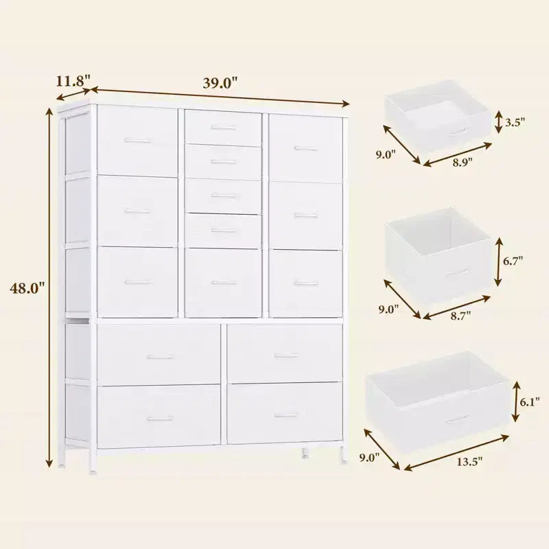 Commode haute pour chambre à coucher avec 15 tiroirs, commode de rangement avec bacs en tissu, organisateur de rangement pour vêtements, commode de placard en tissu pour salon