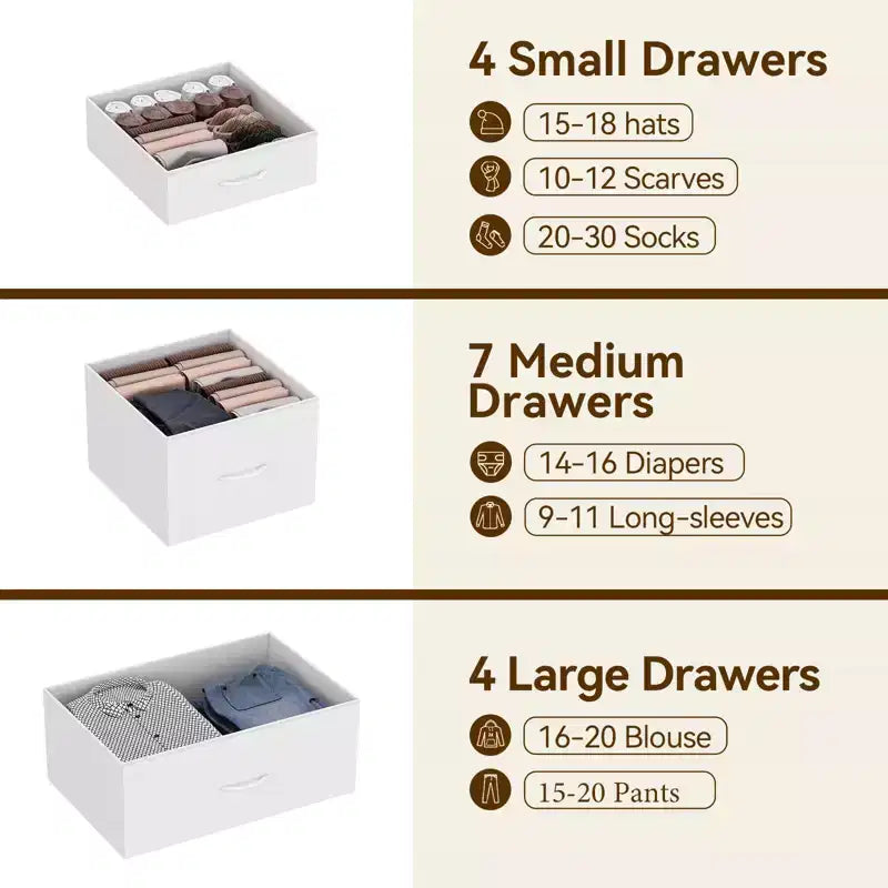Commode haute pour chambre à coucher avec 15 tiroirs, commode de rangement avec bacs en tissu, organisateur de rangement pour vêtements, commode de placard en tissu pour salon
