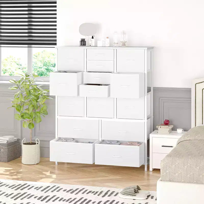 Commode haute pour chambre à coucher avec 15 tiroirs, commode de rangement avec bacs en tissu, organisateur de rangement pour vêtements, commode de placard en tissu pour salon