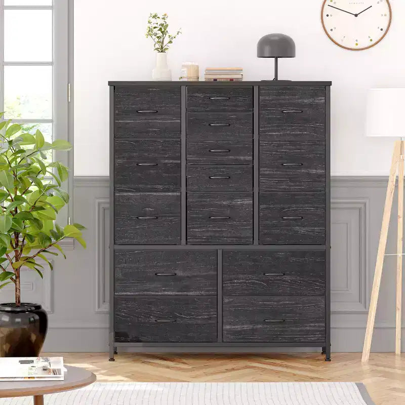 Commode haute pour chambre à coucher avec 15 tiroirs, commode de rangement avec bacs en tissu, organisateur de rangement pour vêtements, commode de placard en tissu pour salon