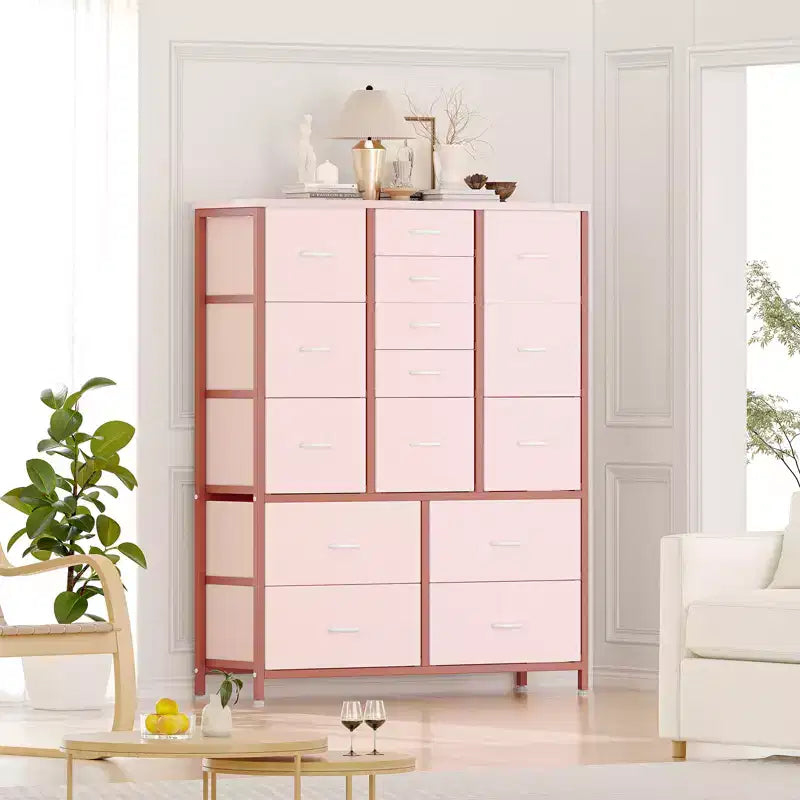 Commode haute pour chambre à coucher avec 15 tiroirs, commode de rangement avec bacs en tissu, organisateur de rangement pour vêtements, commode de placard en tissu pour salon