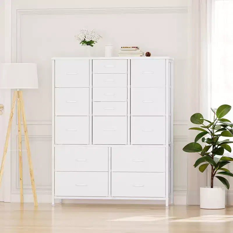 Commode haute pour chambre à coucher avec 15 tiroirs, commode de rangement avec bacs en tissu, organisateur de rangement pour vêtements, commode de placard en tissu pour salon
