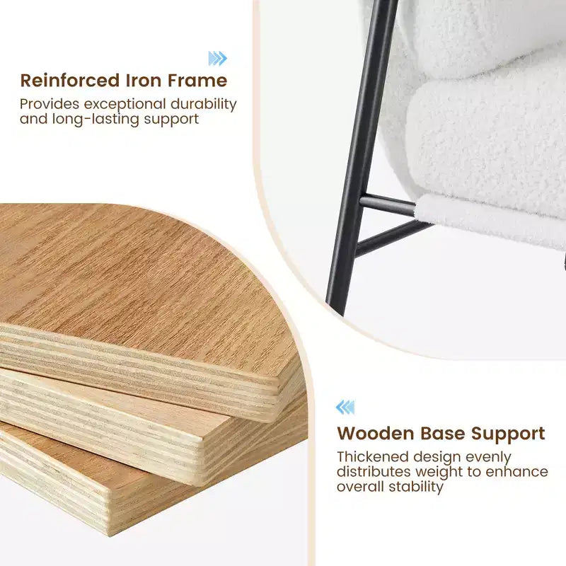 Fauteuil d'appoint moderne, fauteuil confortable avec cadre en métal et accoudoirs en bois, fauteuil de lecture douillet avec coussin moelleux pour chambre, salon