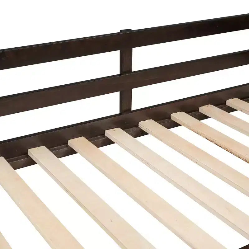 Lit superposé en bois double sur double avec toit, lits superposés bas avec toboggan et échelle