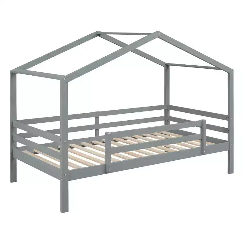 Lit superposé en bois double sur double avec toit, lits superposés bas avec toboggan et échelle