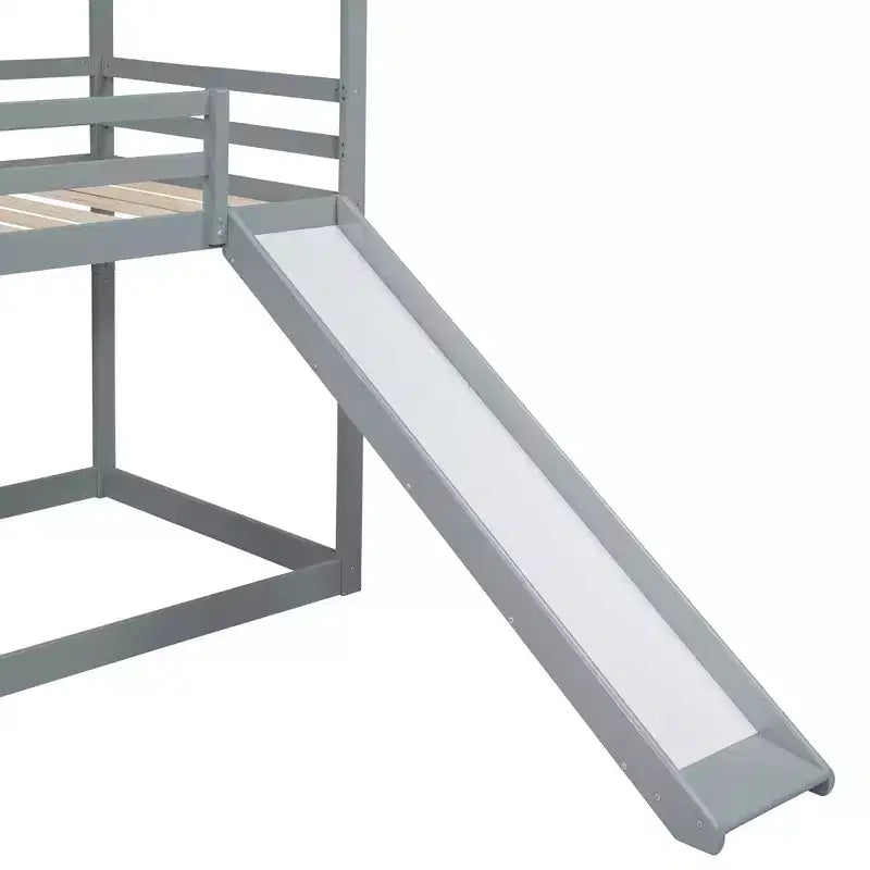 Lit superposé en bois double sur double avec toit, lits superposés bas avec toboggan et échelle