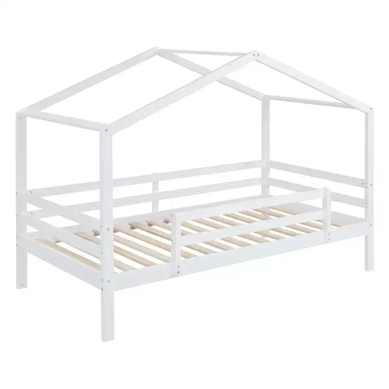 Lit superposé en bois double sur double avec toit, lits superposés bas avec toboggan et échelle