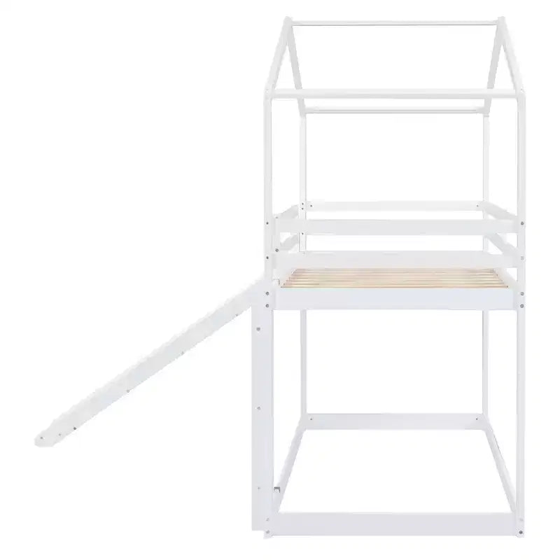 Lit superposé en bois double sur double avec toit, lits superposés bas avec toboggan et échelle