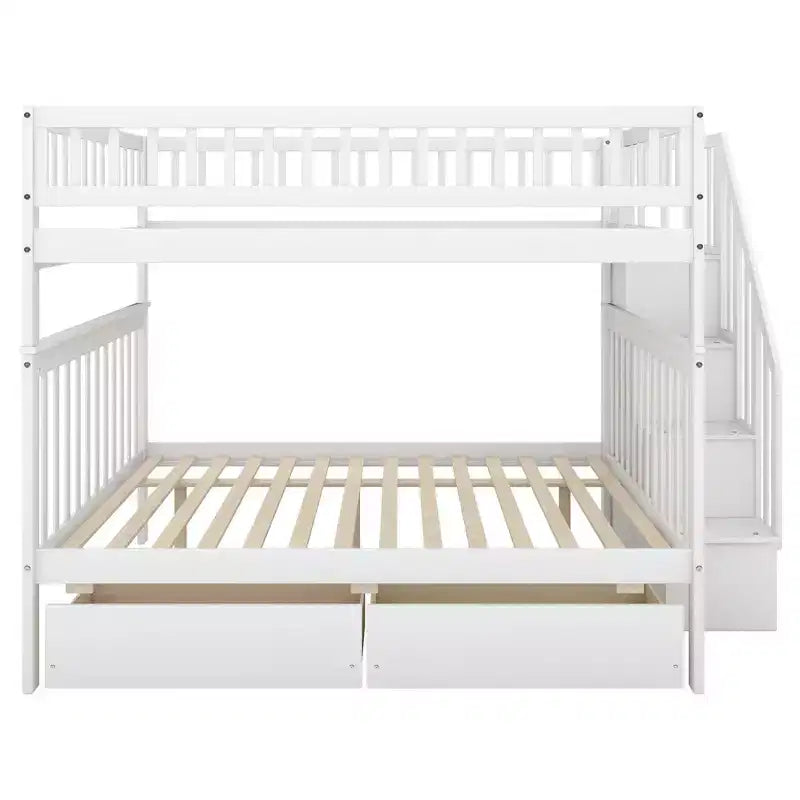 Lit superposé double sur double avec deux tiroirs de rangement et des étagères de rangement pour chambre d'enfants, d'adolescents et d'adultes