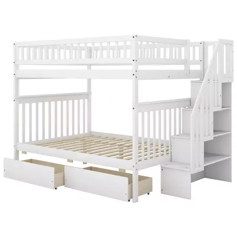 Lit superposé double sur double avec deux tiroirs de rangement et des étagères de rangement pour chambre d'enfants, d'adolescents et d'adultes