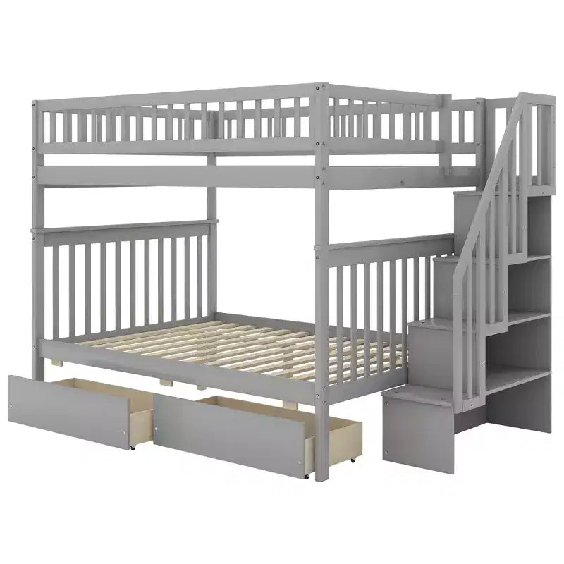 Lit superposé double sur double avec deux tiroirs de rangement et des étagères de rangement pour chambre d'enfants, d'adolescents et d'adultes