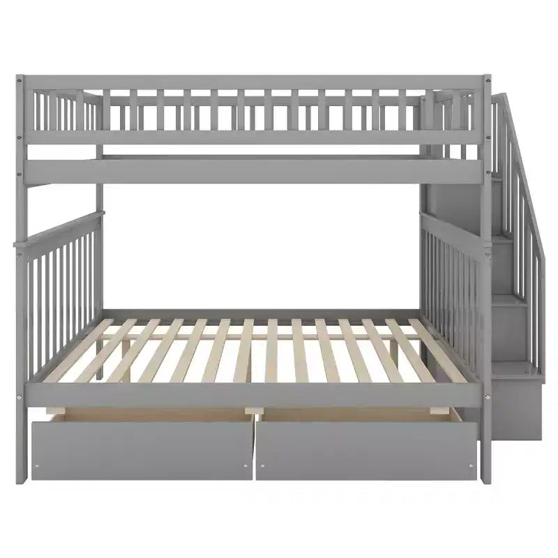 Lit superposé double sur double avec deux tiroirs de rangement et des étagères de rangement pour chambre d'enfants, d'adolescents et d'adultes