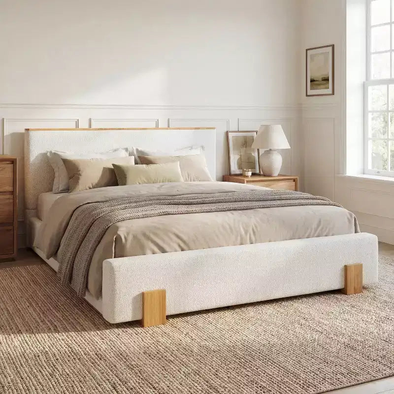 Lit rembourré en bouclé moderniste minimaliste avec tête de lit