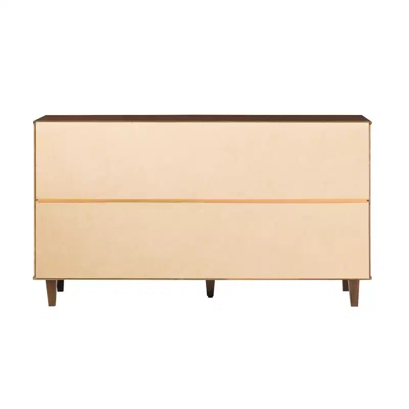 Commode double en bois massif à 6 tiroirs, accents verticaux modernes, Noyer