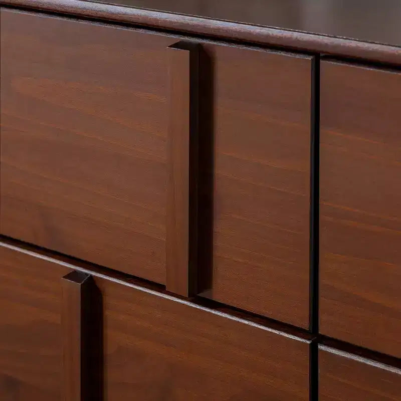 Commode double en bois massif à 6 tiroirs, accents verticaux modernes, Noyer