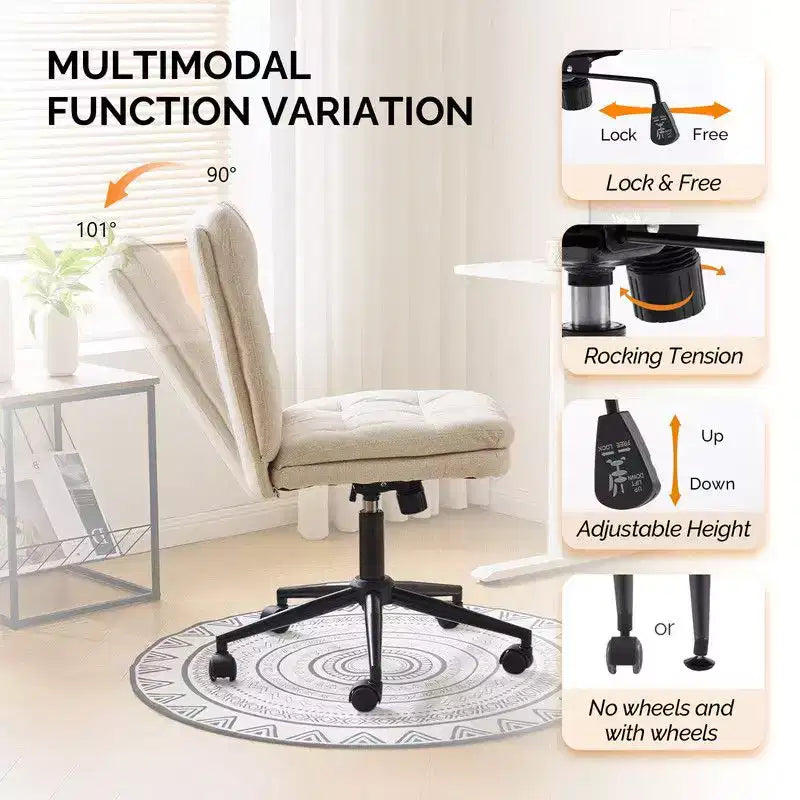 Chaise de bureau sans accoudoirs rembourrée avec roulettes
