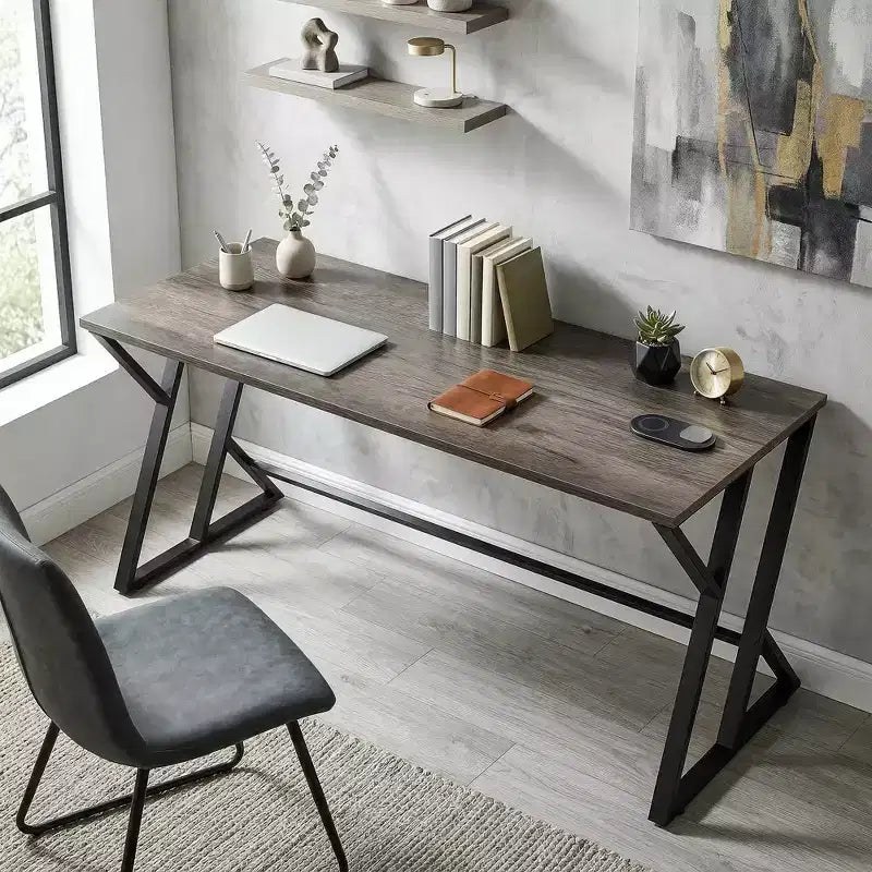 Bureau d'ordinateur 55 pouces, bureau d'écriture industriel avec pieds métalliques en Z, table d'étude pour bureau à domicile