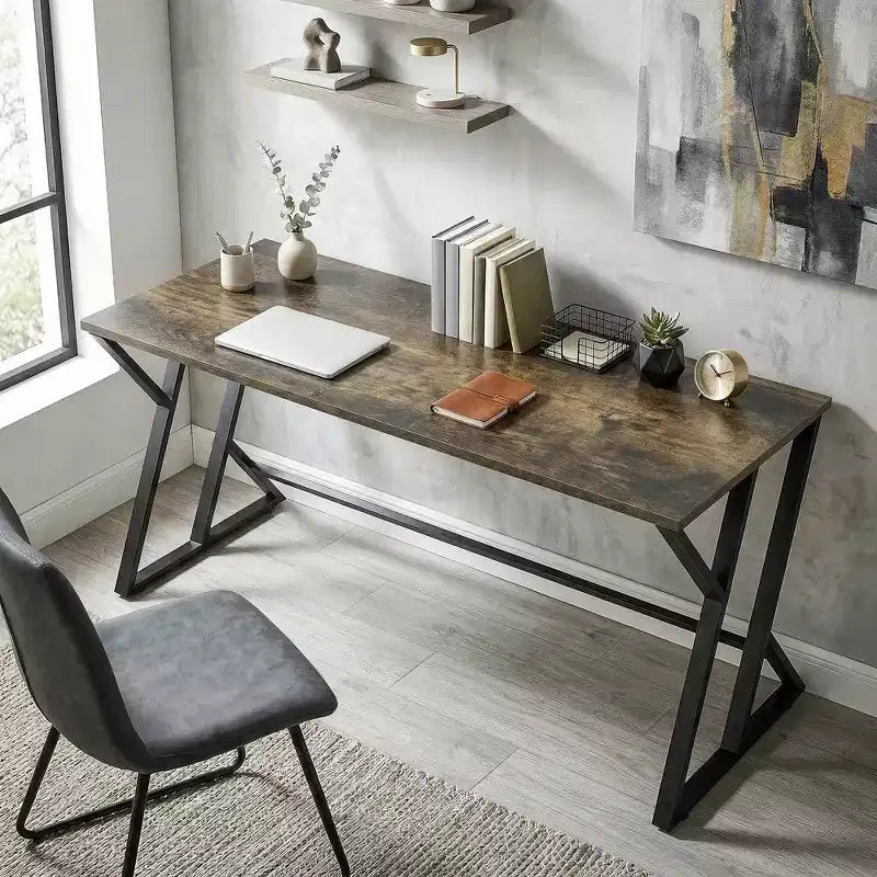 Bureau d'ordinateur 55 pouces, bureau d'écriture industriel avec pieds métalliques en Z, table d'étude pour bureau à domicile