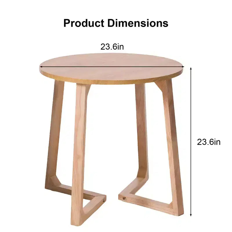 Guéridon rond 24'', Table d'appoint canapé en bois massif style moderne milieu de siècle avec pieds en V, Petite table basse pour petit espace