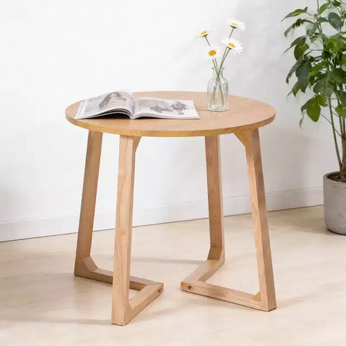 Guéridon rond 24'', Table d'appoint canapé en bois massif style moderne milieu de siècle avec pieds en V, Petite table basse pour petit espace