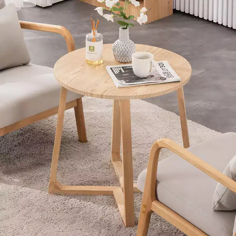 Guéridon rond 24'', Table d'appoint canapé en bois massif style moderne milieu de siècle avec pieds en V, Petite table basse pour petit espace