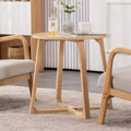 Guéridon rond 24'', Table d'appoint canapé en bois massif style moderne milieu de siècle avec pieds en V, Petite table basse pour petit espace