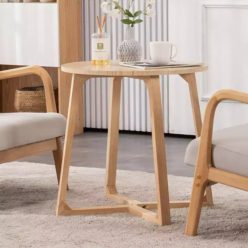 Guéridon rond 24'', Table d'appoint canapé en bois massif style moderne milieu de siècle avec pieds en V, Petite table basse pour petit espace