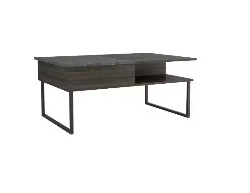 Table basse relevable avec une étagère, finition Carbone Espresso / Onyx