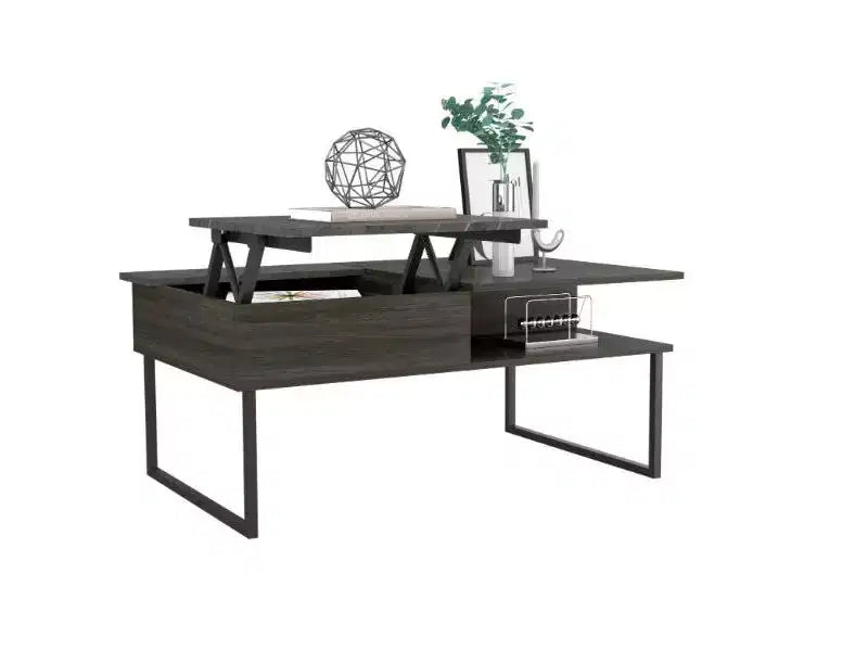 Table basse relevable avec une étagère, finition Carbone Espresso / Onyx