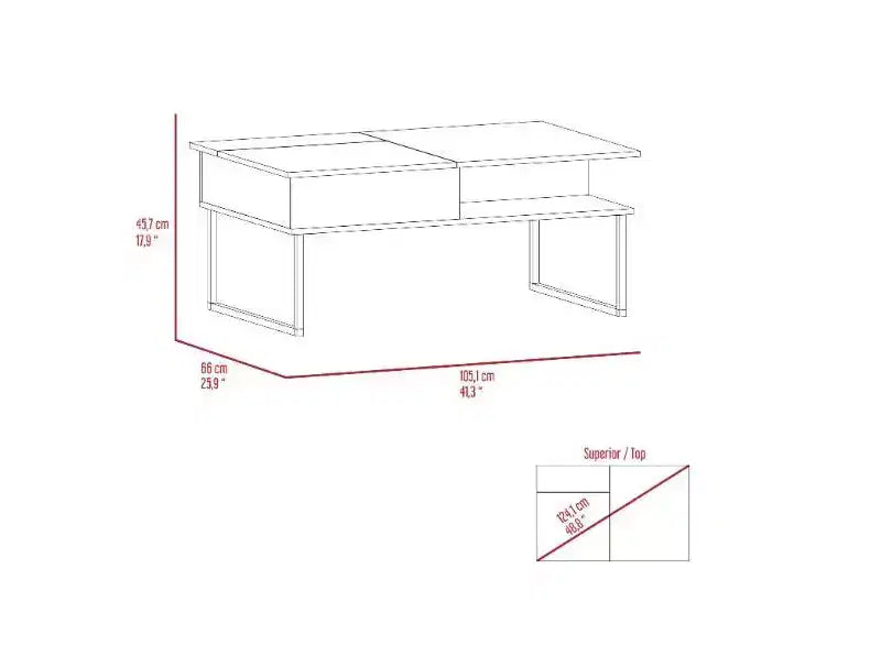 Table basse relevable avec une étagère, finition Carbone Espresso / Onyx