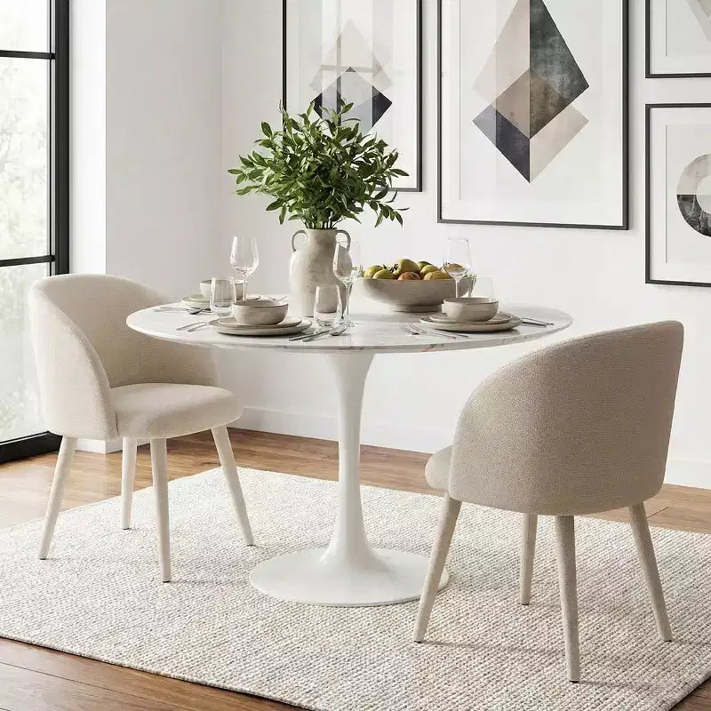 Lot de 2 Chaises de Salle à Manger Modernes Rembourrées en Tissu avec Accoudoirs et Pieds en Métal Enveloppé, Sièges Rembourrés pour Cuisine et Salle à Manger