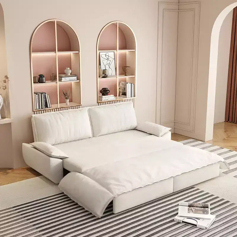 Canapé-lit convertible en velours, canapé-lit escamotable 3 places, canapé pliable 3 en 1 pour salon ou appartement, beige