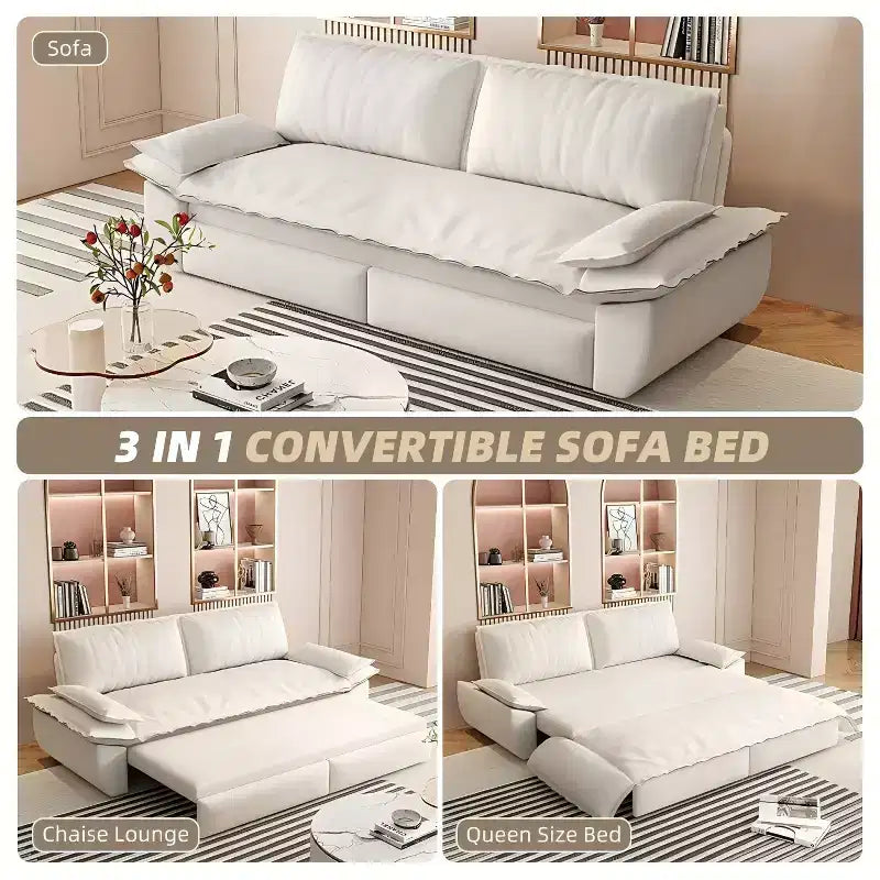 Canapé-lit convertible en velours, canapé-lit escamotable 3 places, canapé pliable 3 en 1 pour salon ou appartement, beige