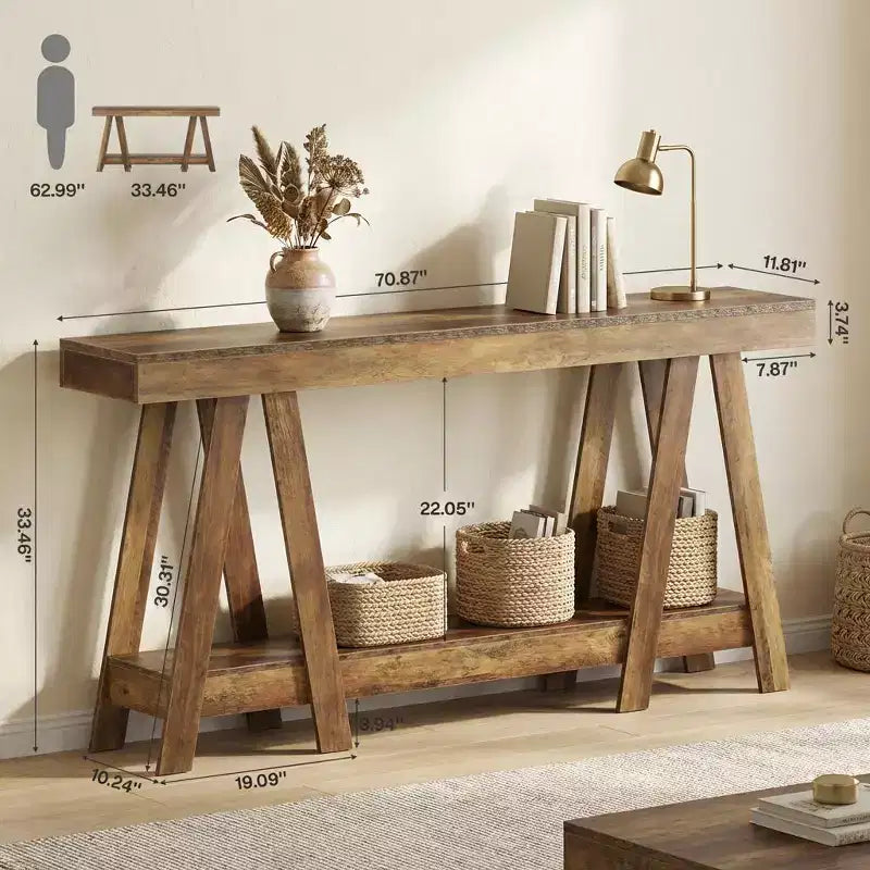 Table d'appoint rustique à 2 niveaux en forme de A pour salon