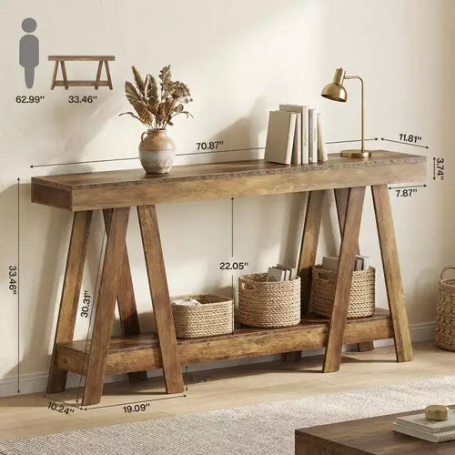 Table d'appoint rustique à 2 niveaux en forme de A pour salon