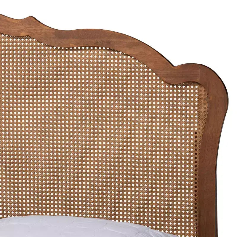 Lit de rangement King Size en bois et rotin, Noyer brun