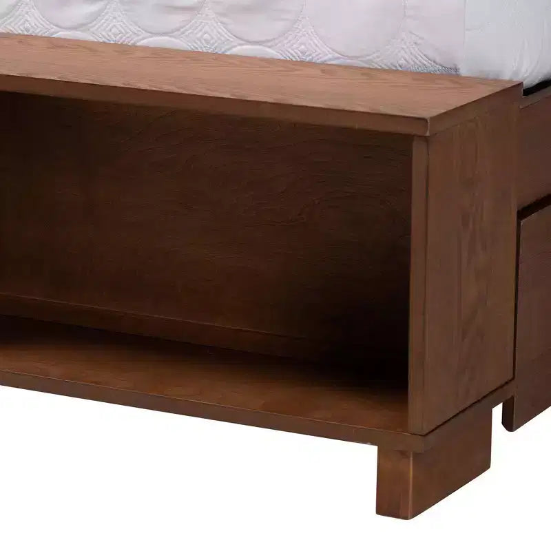 Lit de rangement King Size en bois et rotin, Noyer brun