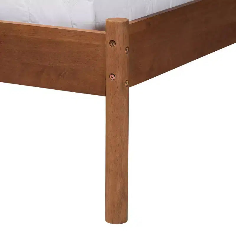 Lit plateforme Queen Size en tissu tissé et bois, Gris/Noyer