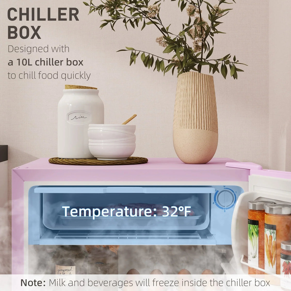 Mini-réfrigérateur de 3,2 pi³ avec congélateur, réfrigérateur compact à porte unique avec thermostat réglable pour chambre à coucher