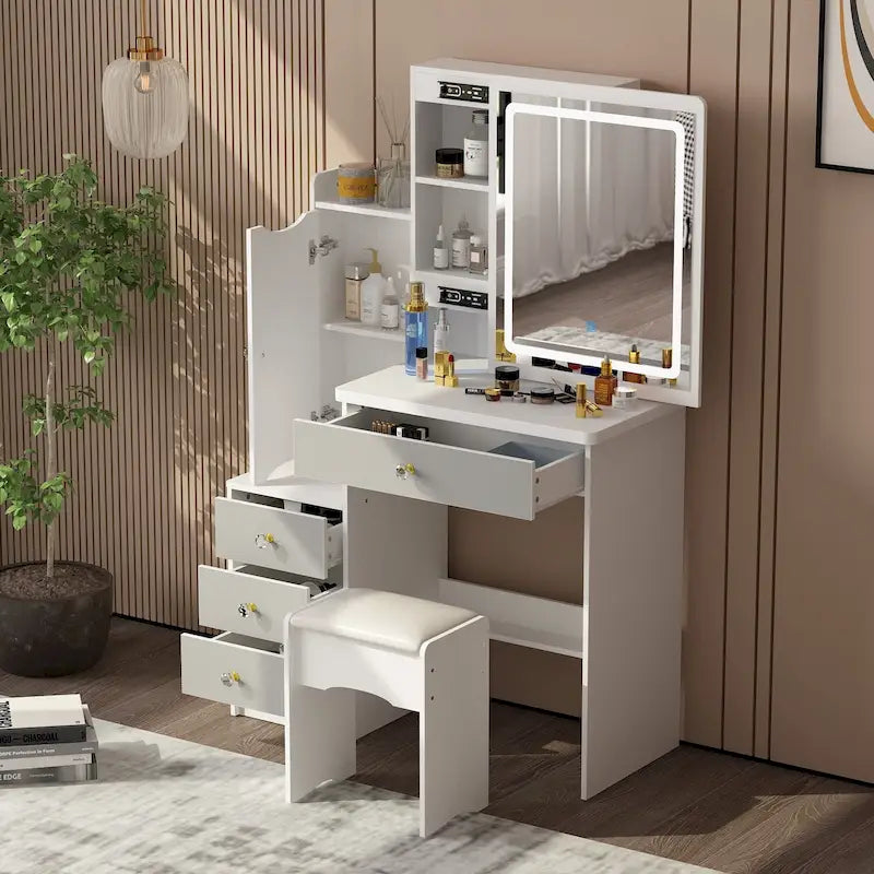 Ensemble de coiffeuse Timechee avec miroir coulissant éclairé - 33L x 15.7l x 52.4H