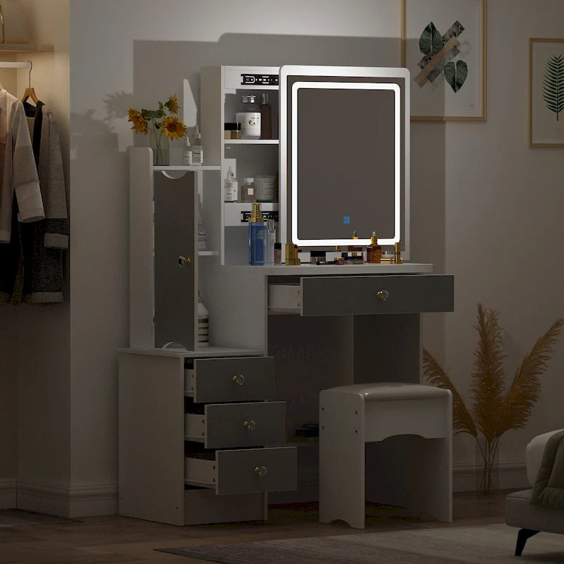 Ensemble de coiffeuse Timechee avec miroir coulissant éclairé - 33L x 15.7l x 52.4H